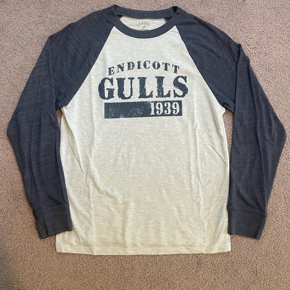 League Endicott Gulls Dark Blue and White Baseball Tee